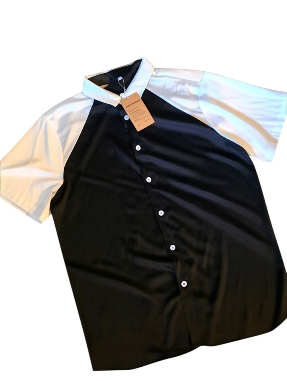 NWT MANLY Color Block Bowling Shirt Large Black White Button Up Retro Shirt - Picture 8 of 10